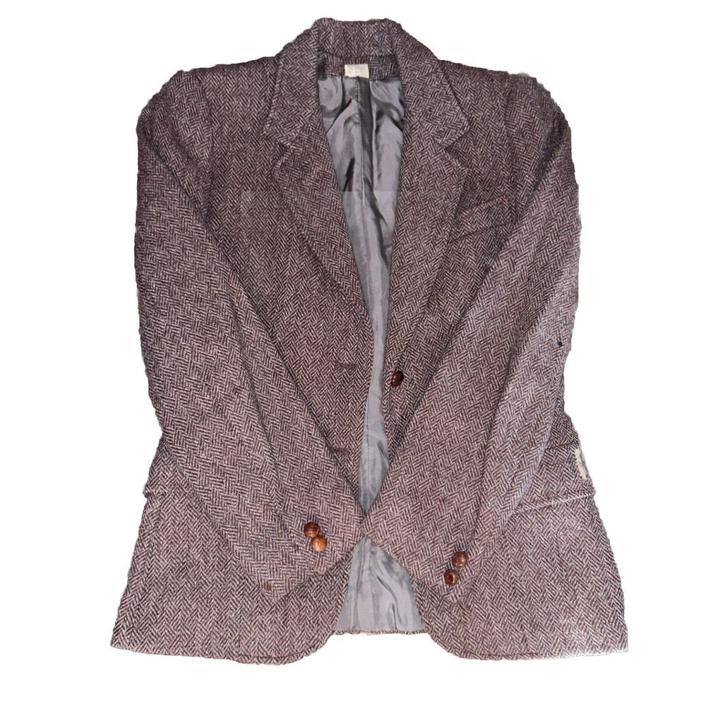 TJ Scott New York  Wool Blazer made in Poland vintage Maroon & Gray Sz 3/4 Women